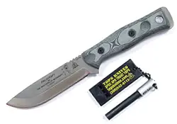 Tops Knives FIELDCRAFT 黑麻布電木柄野戰求生刀 -154CM鋼 (附打火棒/求生哨/kydex鞘)