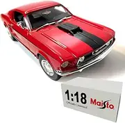 Maisto 1:18 Scale Ford Car Model Metallic Simulation Diecast with Plastic Part Part Officially Licensed (1968 Mustang GT Cobra Jet Red)