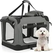 MoNiBloom 23 Inch Soft Travel Dog Crate w/Carrying Bags and Mat, 3 Door Soft Sided Dog Kennel w/Chew Proof Mesh for Camping, Gray