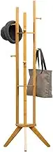 Wooden Coat Rack Stand, Easy Assembly Coat Tree, Coat Standing Tree with 6 Hooks for Coats Hats Scarves and Handbags Entryway Coat Rack