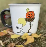 Peanuts SNOOPY & WOODSTOCK Coffee Cup Mug HALLOWEEN NIGHT Jack oLantern Moon NEW