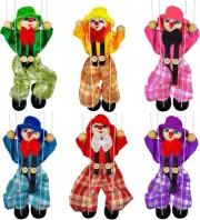 6 Pack Wooden Marionette Puppets Clown Pull String Puppets Movable Hands and Fee