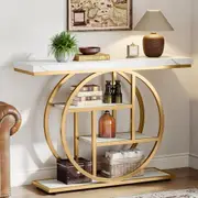 Tribesigns 41.3" Console Table, Industrial 4-Tier Sofa Table Entryway Table, Wood Accent Tables