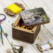 Plywood Needlework Box Thread/Floss/Beads organizer Needlecraft Storage Box