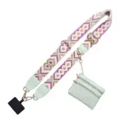 Phone Strap with Zippered Pouch, Detachable Clip and Go Strap for Phone Green