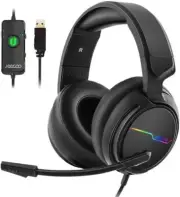 USB Pro Gaming Headset PC - 7.1 Surround Sound Headphones,Noise Cancelling Mic