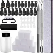 SIQUK Gel Nail Polish Remover Tools Kit 600 Pcs Wipe Cotton Pads 20 Pcs Black Nail Clips 2 Pcs Nail File a Nail Brush a Grinding Blocks a Pair Toe Separator and Triangle Cuticle Pusher Cutter Set