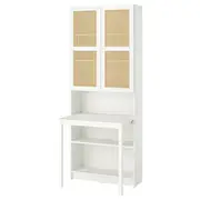 BILLY / HÖGADAL Bookcase with desk, white/woven bamboo, 80x202 cm
