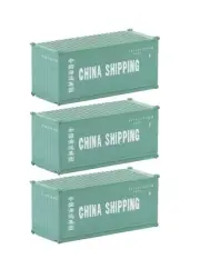 China Shipping HO Scale 1:87 20ft Shipping Container 3 Pack Evemodel
