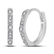 14k White Gold Round Diamond Milgrain Fashion Earrings 1/10 Cttw