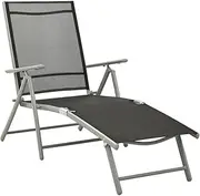 Folding Textilene Sun Lounger Aluminium Reclining Patio Lawn Gravity Chair for Beach, Camping, Outdoor Adults Use, Black and Silver