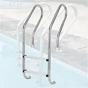 Swimming Pool Ladder,Stainless Steel Pool Steps,3 Step Dock Ladder,Pool Pedal with Handrails,for Above Ground Pools Stair Entry(2 Step)