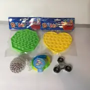 Fidget Toy Pack. 3 new Items and 2 Preowned. Spinner-Pop-Squeeze Rubiks cube