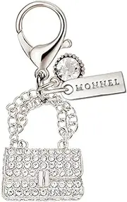 [Monnel] MC561 Crystal Big 3D Lady Handbag Lobster Clasp Charm for Women with Velvet Bag (Silver,1 Piece)