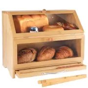 Double Layer Bamboo Bread Box for Kitchen Countertop, Cutting Board, and Stai...