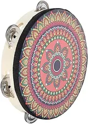 ERINGOGO Handheld Tambourine Durable Single Row Percussion Instrument Wooden Design for Versatile Music Performance Compact for and Storage