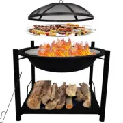 2-in-1 Steel BBQ Grill 26" Wood Burning Fire Pit Bowl w/ Mesh Spark Screen