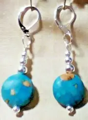 Turquoise Disc With 925 stamped Lever Back Earrings