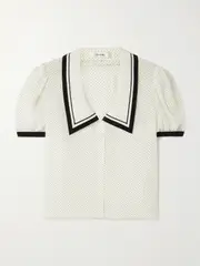 [FRAME] FRAME - The Sailor Cropped Polka-dot Silk-crepe Blouse - Cream - small small Cream