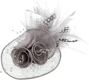 [Healeved] Flower Hat Fascinators for Women: Fancy Tea Party Headwear - Floral Hair Pin Clip - Mesh Brooch Corsage - Girls Women Wedding Grey