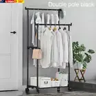 Double-Rod Clothes Rack Clothes Rack with Hooks Hanging Clothe Organizer for Bed