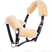 Merauno Sheep wool Horse Noseband Cover Lamb wool Halter Set 1x Neck saver 1x Nose Protector 2x Cheek pieces