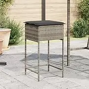 Garden Bar Stools with Cushions Set of 2, Patio Bar Stools, for Backyard, Garden, Pool, Balcony and Deck, Grey Poly Rattan 40 x 40 x 76 cm