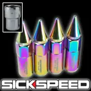 SICKSPEED 4 PC NEO CHROME SPIKED ALUMINUM 60MM LOCKING LUG NUTS 12X1.5 L02