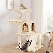 BEASTIE Beige Cat Tree 100cm Multi-Level Cat Tower with Scratching Posts, Sisal-Covered Cat Scratcher Tower with Plush Perch, Cat Condo Play House Wood Furniture for Kittens Climbing and Rest