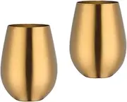 BISDARUN 17 oz Stainless Steel Stemless Wine Glass, Outdoor Portable Wine Tumbler for the Pool, Camping,Cookouts, Travel-Set of 2 Metal Drinking Cups Father's Day, Oktoberfest (Gold)