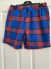 Peter Alexander Mens Pyjama Shorts Blue /Red Check Medium
