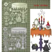 Halloween Table Candles Skull Cat Cauldron Potions Metal Cutting Dies Card Craft