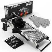 WENDERK Adjustable Stainless Steel Mandoline Food Slicer with Cut Resistant Gloves [Upgraded] - Professional Handheld Kitchen Mandolin Julienne Cutter to Slice Vegetables Fruits Chips French Fry