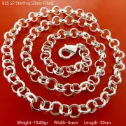Necklace Real 925 Sterling Silver Filled Solid Belcher Rolo Link Chain 50cm
