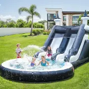 7.3M Commercial PVC Inflatable Water Slide Bounce House Large Pool Black & White