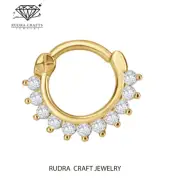 Then Prong Set Lab Grown Diamond Daith 14k Gold Hoop Septum clicker for her