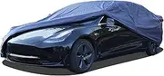 DINGHAO Tesla Model 3 Car Cover Waterproof All Weather, 6 Layers Outdoor Full Exterior Cover Rain Sun UV Snowproof Protection with Zipper Cotton, Mirror Pocket and Charging Port