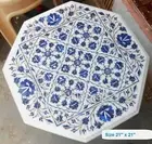 White Marble Coffee Table Top Lapis Lazuli Stone Inlay Work Living Room Table