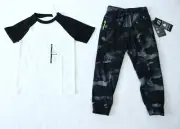 Boys 2 Piece Short Sleeve Tee Black Camo Tech Fleece Jogger Pants Set Size XS