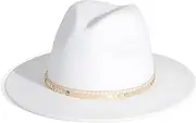 [MTKCM] Womens Gold Belt Fedora Hats Shiny Fashion Party Panama hat