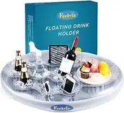 FEEBRIA Inflatable Floating Drink Holder with 9 Holes Large Capacity & Transparent Material,Drink Float for Pool Party Beach (Single)