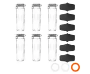 Argon Tableware Glass Spaghetti Jars with Airtight Clip Lid and Chalkboard Stickers - 2 Litre Set - Clear Seal - Pack of 6