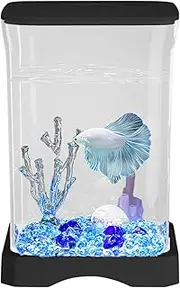 Small Betta Fish Tank - 4K HD Desk Fish Tank - Small Aquarium Ornamental, Aquarium Starter with LED Light, Fish Bowl for Kitchen Study Room Living Room Bedroom Home