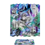 Forest Animals Art Daydream Galaxy Wolves Shower Curtain
