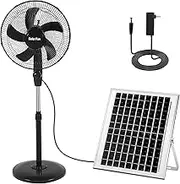 Blosssound 16 Inch Portable Solar Floor Fan Rechargeable Oscillating Standing Pedestal Fan with Solar Panel, 12000mah Battery, Two Charging Methods, 3 Speeds for Home Office Outdoor (Black)