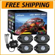 RGB LED Rock Lights Kit with Bluetooth Control - 4 Pods for Ultimate Underglow