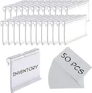 50pcs Labels for Storage Bins Plastic Label Clip, Basket Labels Clip On Wire Shelf Price Label Holder Merchandise Sign Display Holder, 50pcs Label Insert Included (2.36IN*1.57IN)