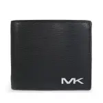 【MICHAEL KORS】男生款 金屬MK波紋對開短夾(黑色)