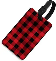 [TKJMCSW] Red Black Buffalo Check Plaid Pattern Luggage Tags for Suitcases Travel Tags for Luggage Travel Bag Tags Luggage Identifiers Tags Baggage Name Tag Backpack Labels Carry Ons Tags for Men Women