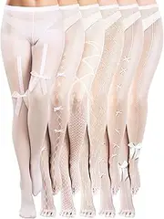 [Ramede] 6 Pairs Women Fishnet Thigh High Stockings Waist Tights Bow Patterned Goth Fishnet Leggings Pantyhose for Halloween